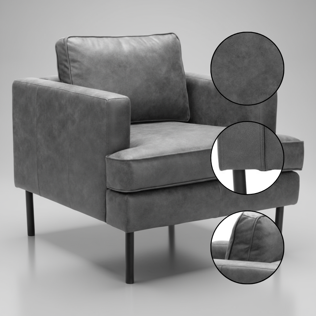 Decade Armchair Vintage Gray – Modern Faux Leather Accent Chair | Contemporary Living Room Seating | Trufairs