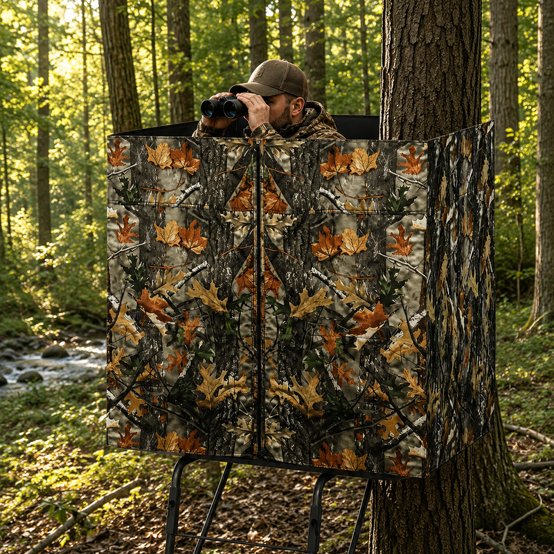 Hunting Tree Stand Blinds Cover 142" x 35" Extra Large Camouflage Universal Tree Stand Blinds Realistic Forest Camo Treestand Cover with Zipper for Deer Elk Hunting, Frames Not Included - 2
