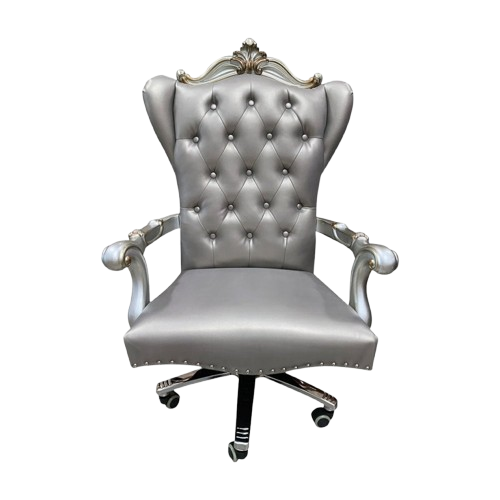 Gray Faux Leather Tufted Seat Swivel Adjustable Executive Chair Leather Back