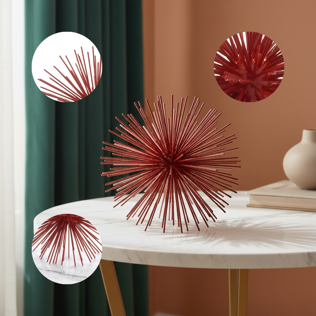 8" Silver Metal Spiky Sphere Tabletop Sculpture