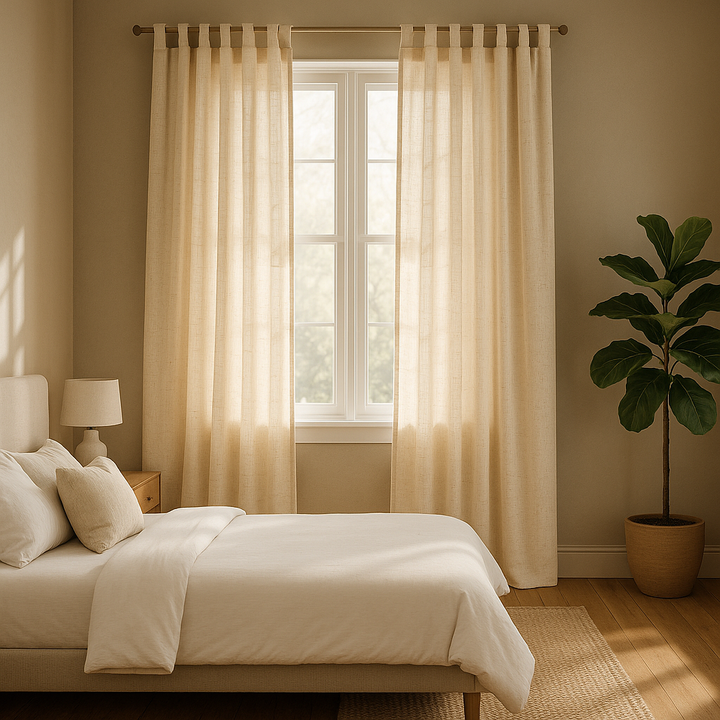 Natural Linen Curtains 52 x 84 Inch 2 Panels Set - Premium Semi-Sheer Light Filtering Window Treatments for Modern Home Décor