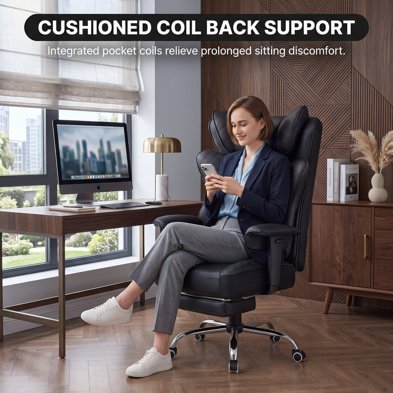 Big & Tall Office Chair with Footrest – Reclining Ergonomic Executive Chair, Wide Memory-Foam Seat, Adjustable Height - 2