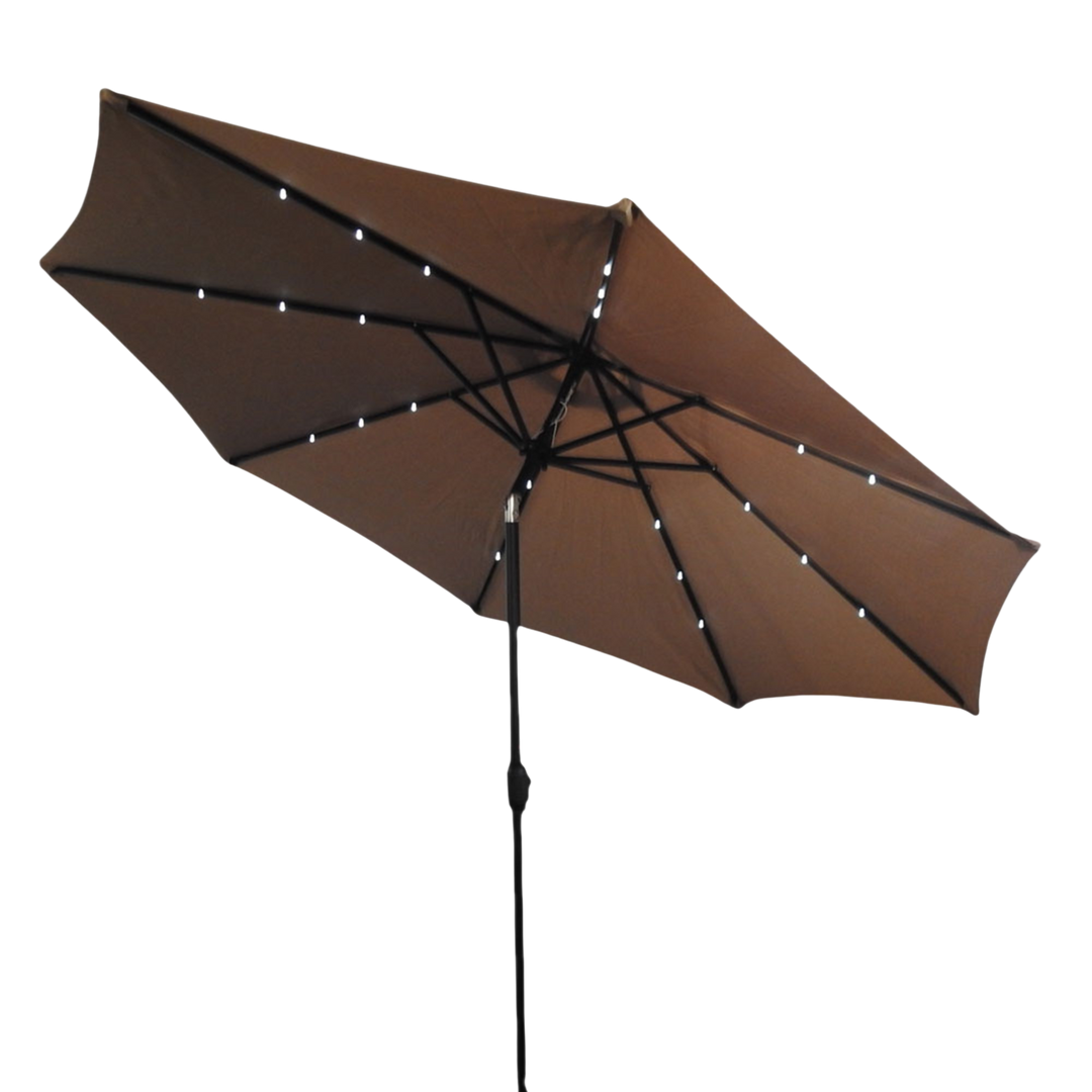 Premium 106" Tan Solar-Powered Market Patio Umbrella with LED Lights and Concrete Base