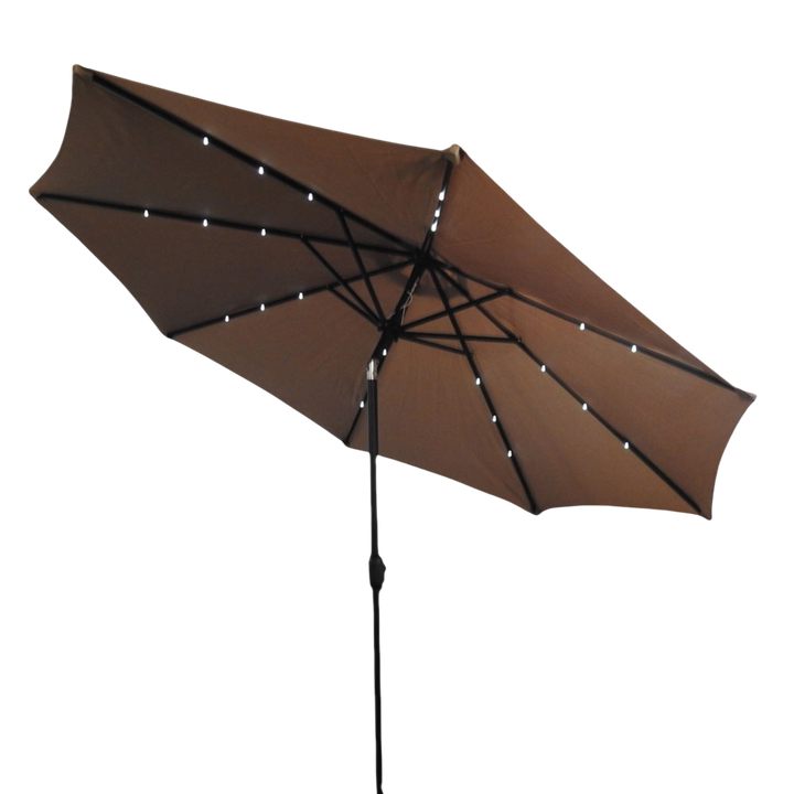 Premium 106" Tan Solar-Powered Market Patio Umbrella with LED Lights and Concrete Base