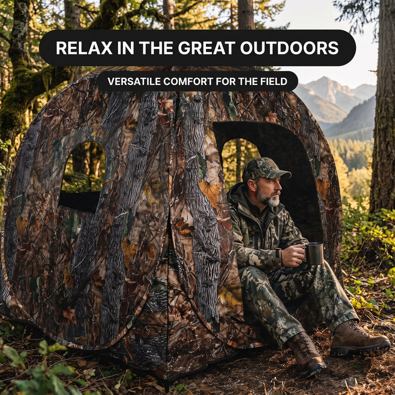 Hunting Blind with Floor Mat, 360 Degree See Through Ground Blind with Carrying Bag, 2/3/4 Person Pop Up Camouflage Tent Portable Concealed Shelter - 2