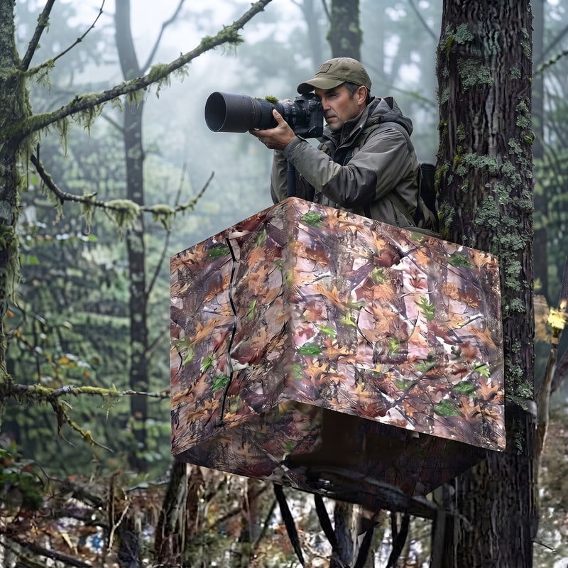 Hunting Tree Stand Blinds Cover 142" x 35" Extra Large Camouflage Universal Tree Stand Blinds Realistic Forest Camo Treestand Cover with Zipper for Deer Elk Hunting, Frames Not Included - 2