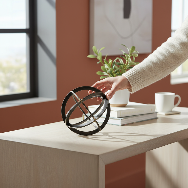 Petite Black Metal Circular Decorative Object