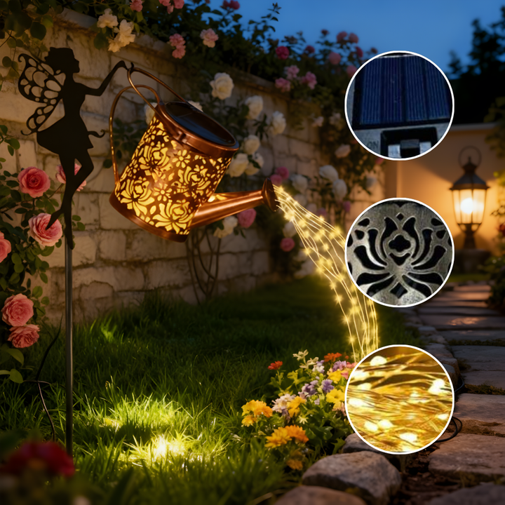 Outdoor Solar Watering Can with Lights Garden Decor Large Solar Powered Lanterns Hanging Waterproof LED Decorative Retro Metal Kettle String Lights for Table Yard Pathway Walkway Gardening Gifts