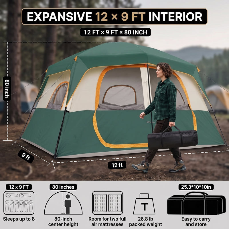 5–8 PERSON FAMILY DOME CAMPING TENT – WATERPROOF OUTDOOR TENT WITH RAINFLY & CARRY BAG - 2