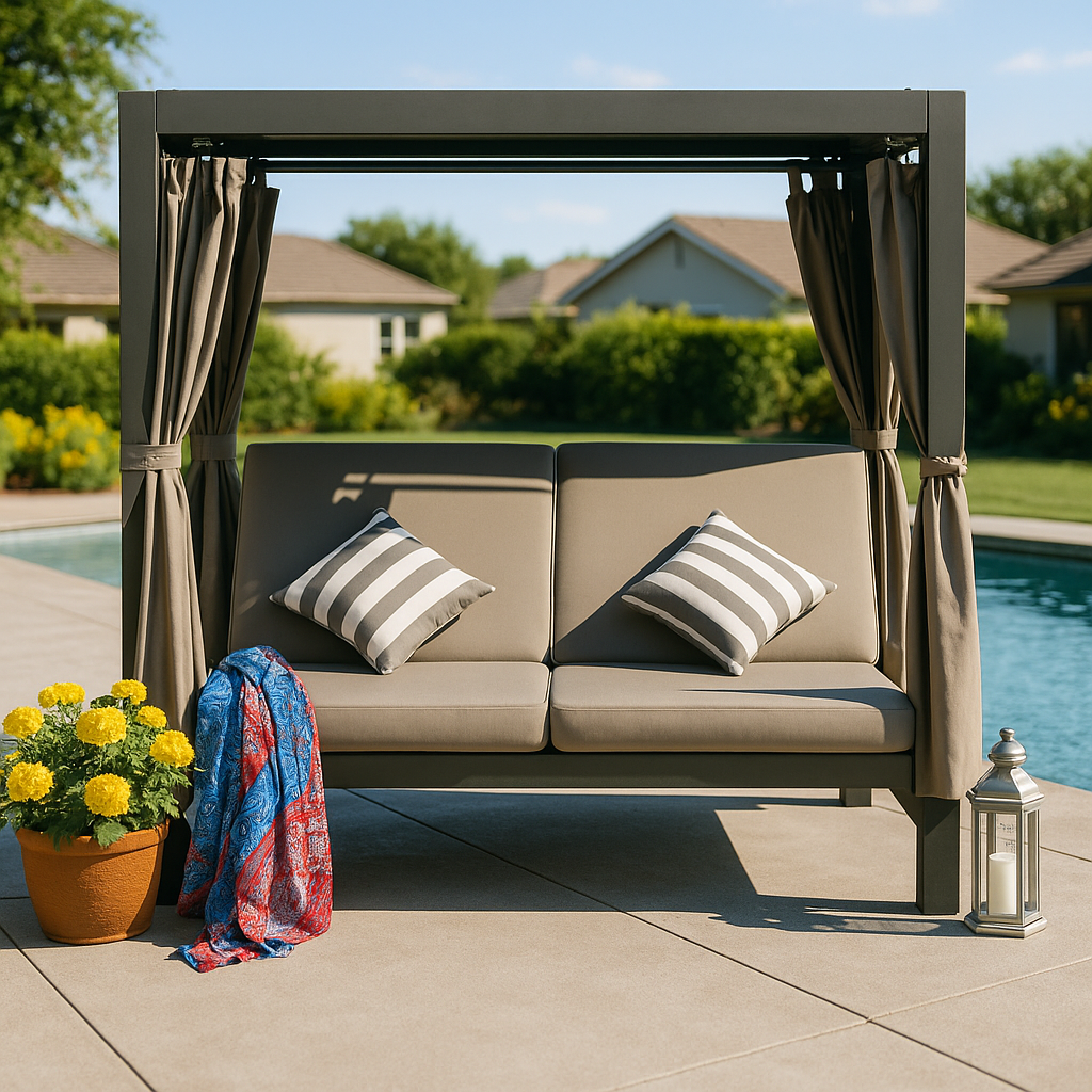 Premium Direct Wicker 2-Person Outdoor Patio Sunbed - Luxury Steel Lounge with Retractable Canopy & Privacy Curtains