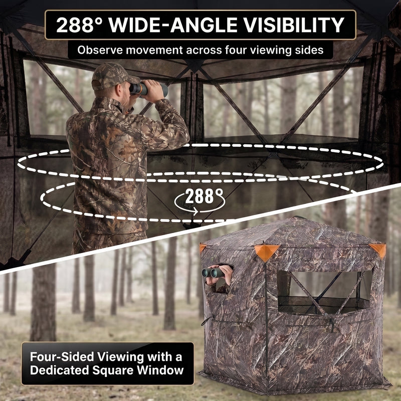 Silent Pop Up Hunting Blind with 270° See Through View – Waterproof Camo Ground Blind Tent for Turkey and Deer Hunting, 1-7 Person Capacity - 2