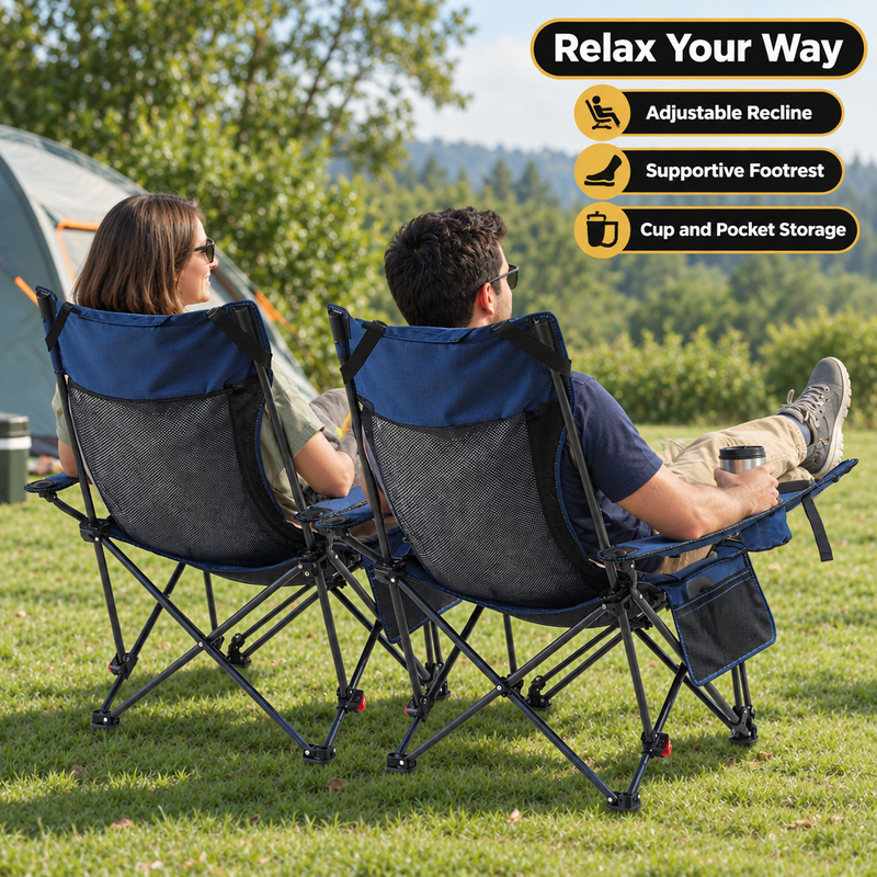 Premium Reclining Camping Chair with Footrest & Headrest – 4-Position Adjustable Recline - 2