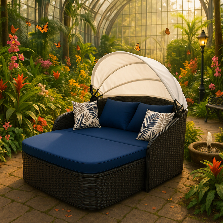 LunaLux premium 48’ Blue  Rattan Daybed with cushion