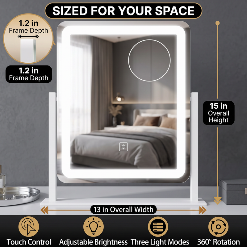 LED Vanity Mirror with Touch Dimming & Magnification - 2