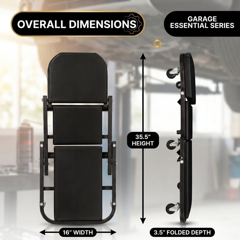 2-in-1 Convertible Z-Creeper Seat - Rolling Mechanic Creeper with Wheels, Under Dash Creeper & Garage Chair for Auto Repair, Low Profile Roller Seat - 2