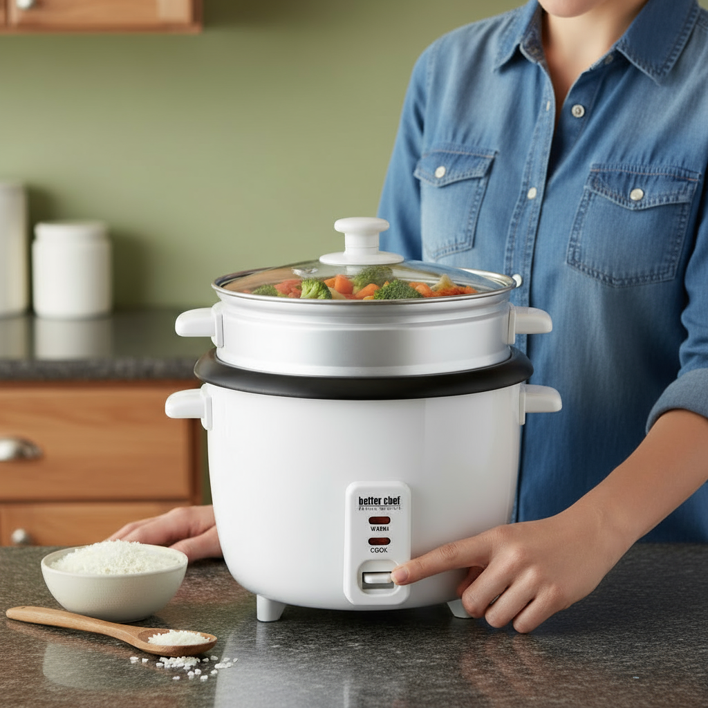 Better Chef 5-Cup - 10-Cup Cooked - Rice Cooker with Steamer and Non-Stick Pot