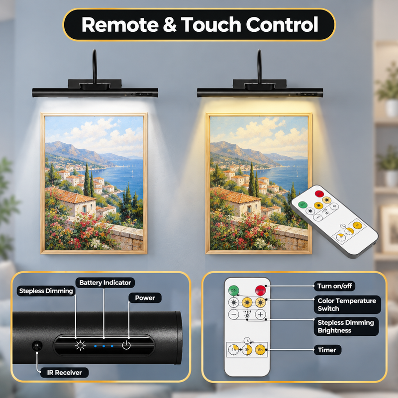 Battery Operated Picture Light – Rechargeable LED with Remote & Timer - 2