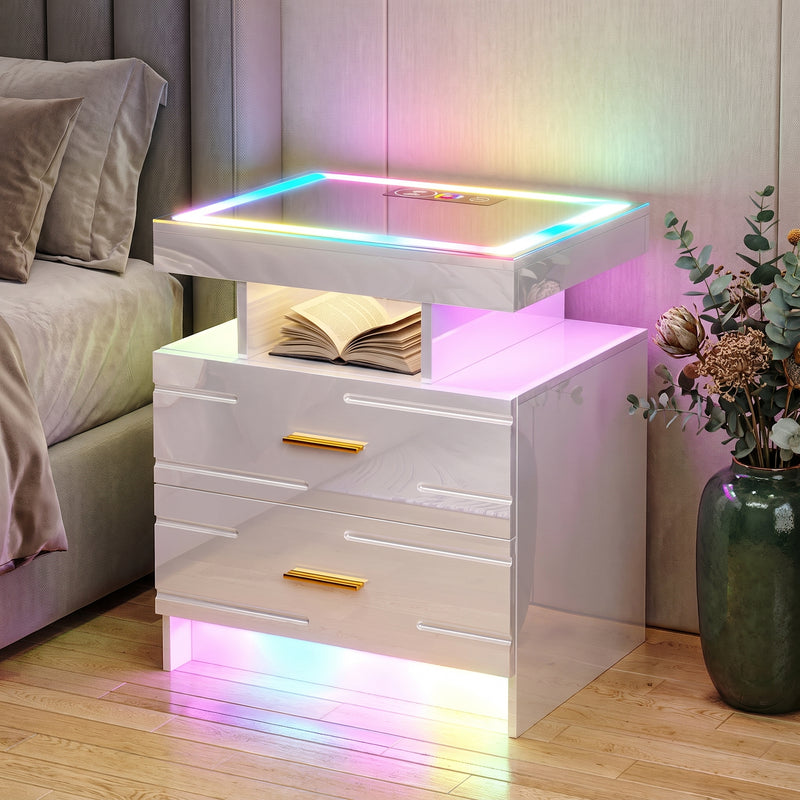 NIGHTSTAND WITH CHARGING STATION – LED, USB-C & DRAWERS - 2