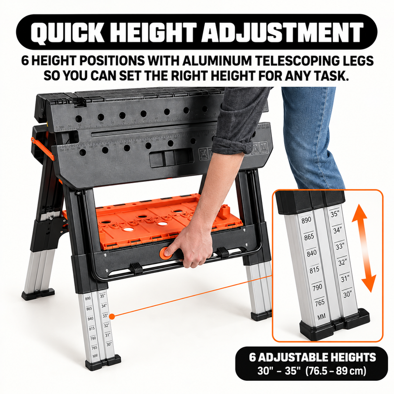 Portable Workbench & Folding Sawhorse – 2-in-1 Work Table - 2