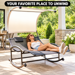 Outdoor Chaise Lounger with Canopy – Single & Double 2-Person Patio Sun Lounger with Cushions & Headrest - 2