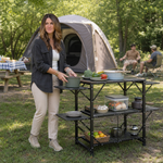 Camping Portable Cook Station/Kitchen Table, Folding Outdoor Cooking Table with Storage - 2