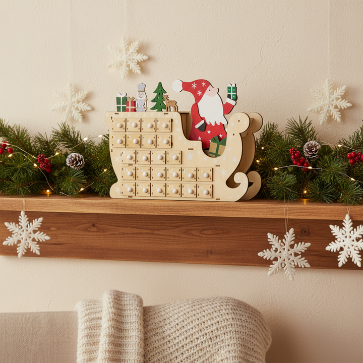 HOMCOM Wooden Christmas Advent Calendar with 24 Countdown Drawers, Reusable Holiday Decor Xmas Gift for Kids Adults, Natural