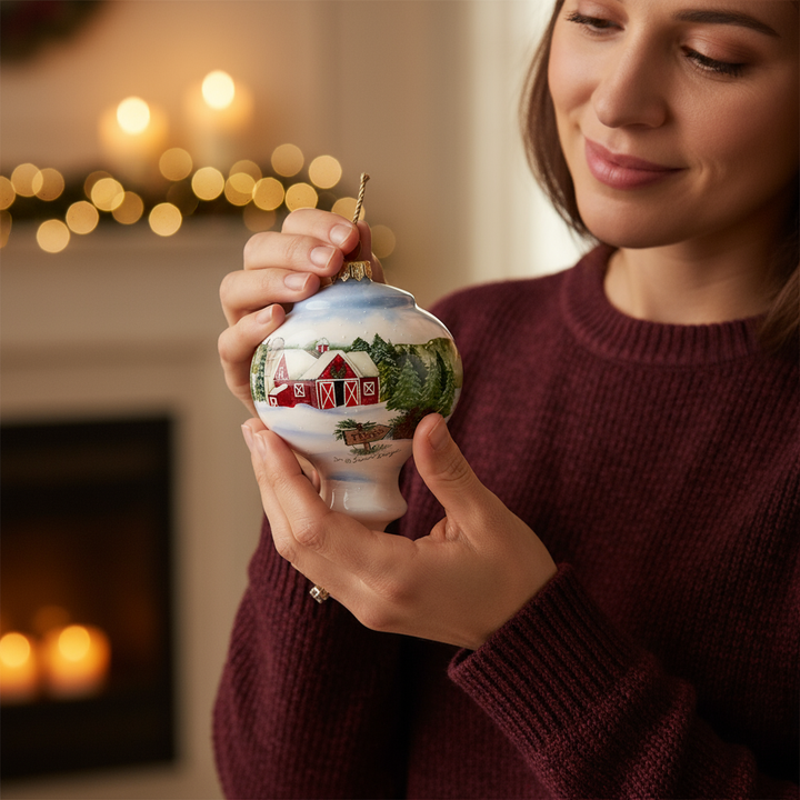 Christmas Tree Farm Hand Painted Glass Hanging Ornament