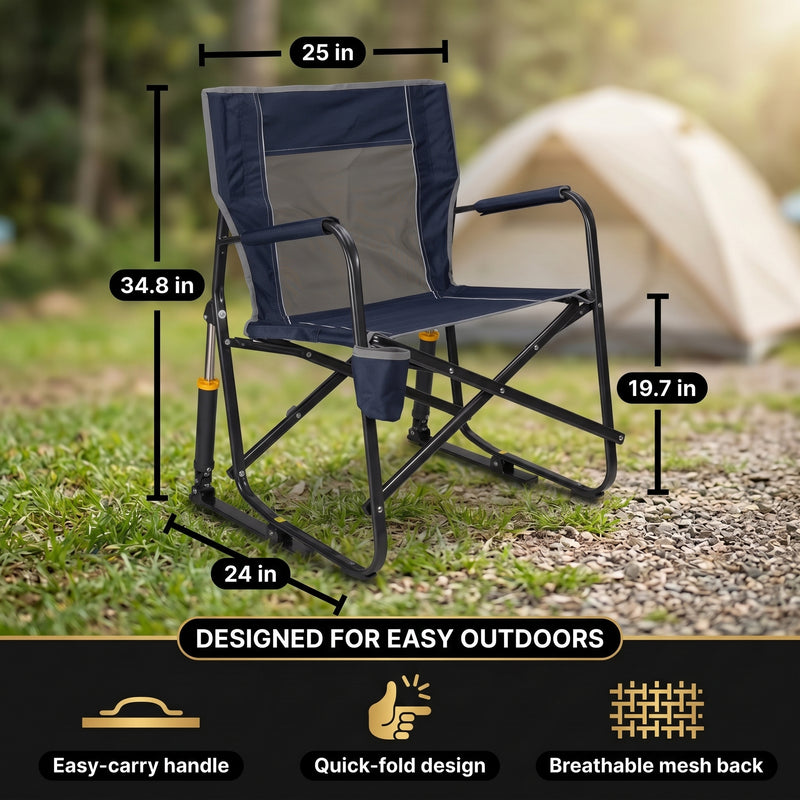 ROCKING CAMPING CHAIR – FOLD-FLAT CHAIR WITH CUP HOLDER - 2