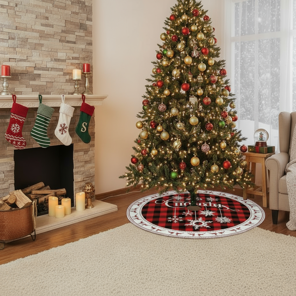 Red Christmas Skirt Tree Tree Skirts Winter Tree Skirt 23.6 Inch Holiday Tree Skirt Red Cover Snowflake Reindeer Home Decor