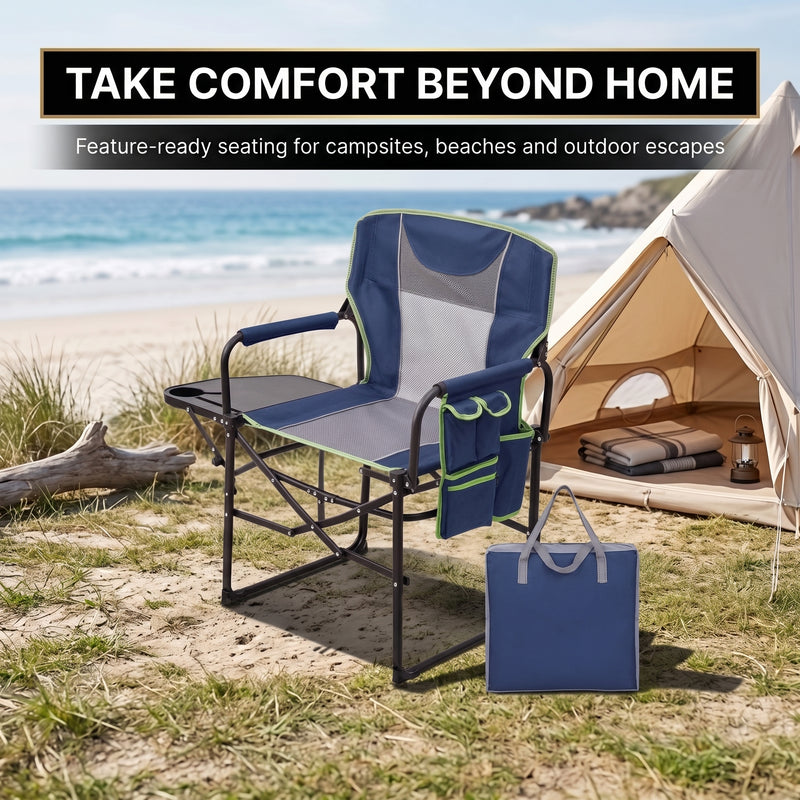 Camping Directors Chair, Heavy Duty,Oversized Portable Folding Chair with Side Table, Pocket for Beach, Fishing,Trip,Picnic,Lawn Blue - 2