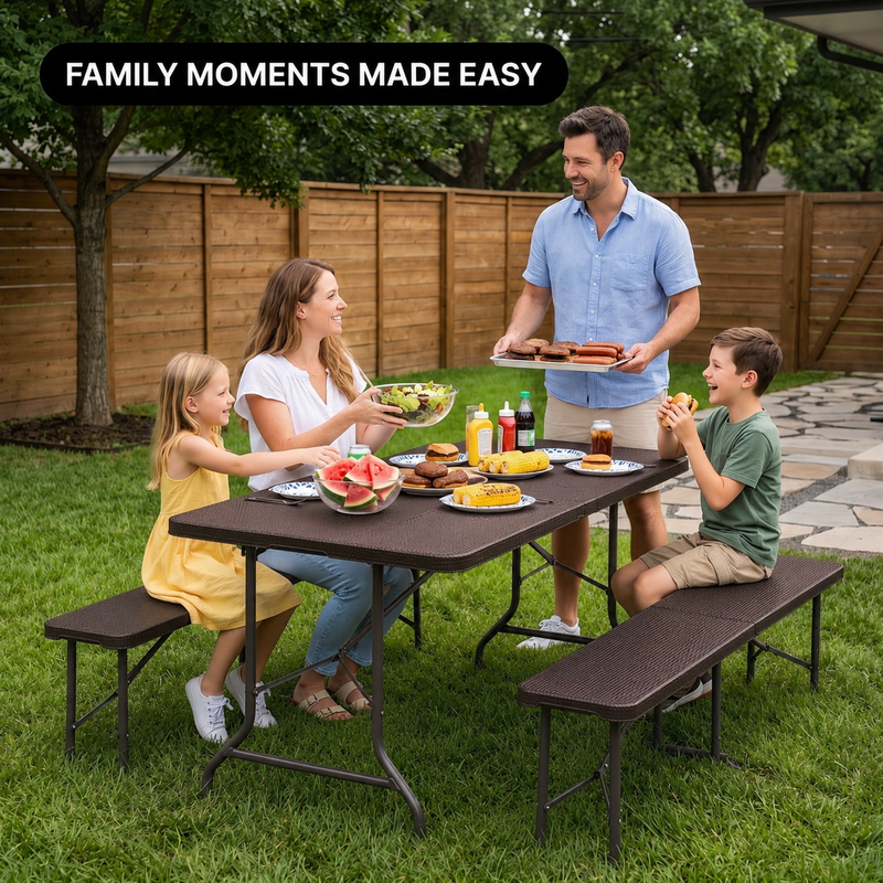 6 FT Folding Picnic Table with Benches - 2