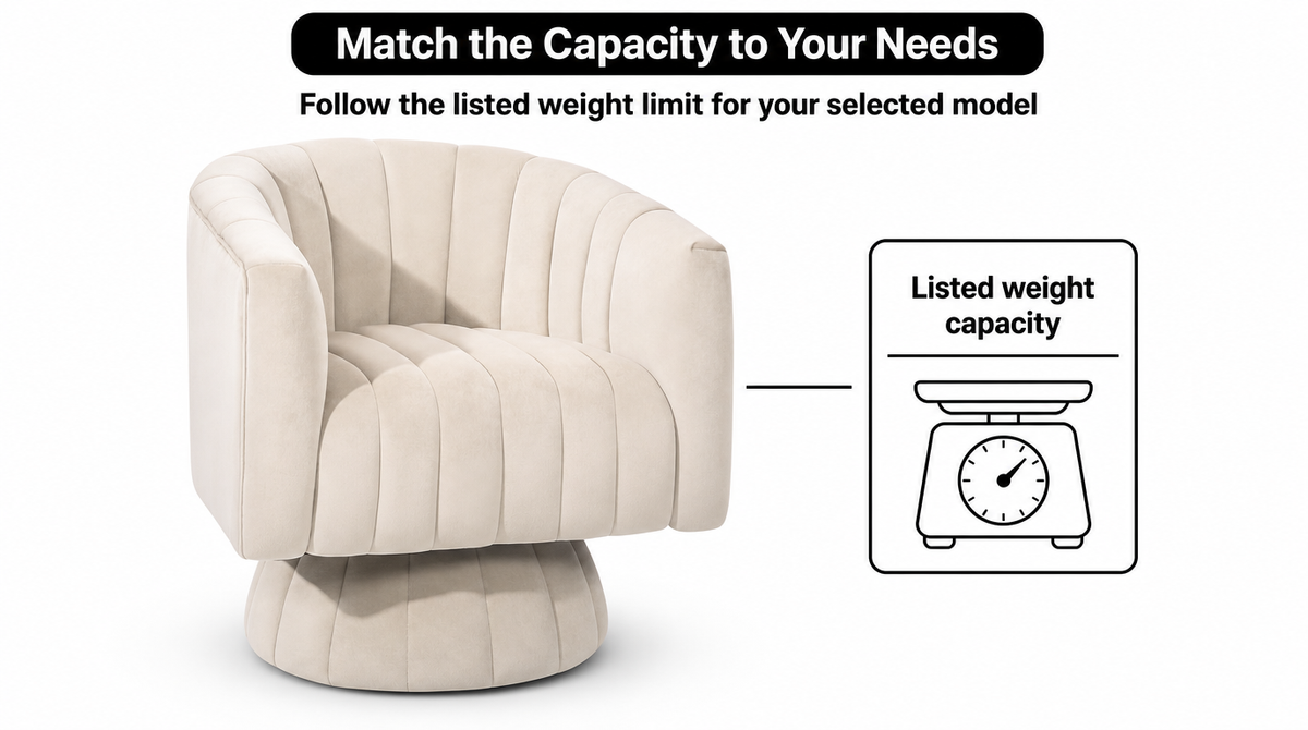 Channel Tufted Swivel Accent Chair – Velvet Barrel Chair -  limitations image 2