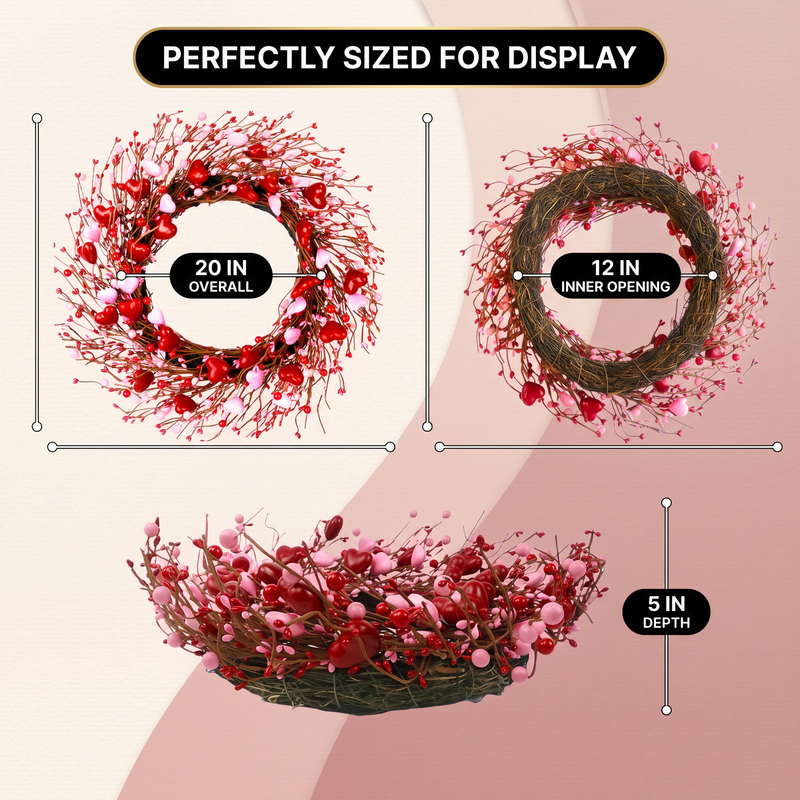 VALENTINE WREATHS FOR FRONT DOOR – HEART & BERRY FLORAL WREATH FOR VALENTINE’S DAY DÉCOR - 2