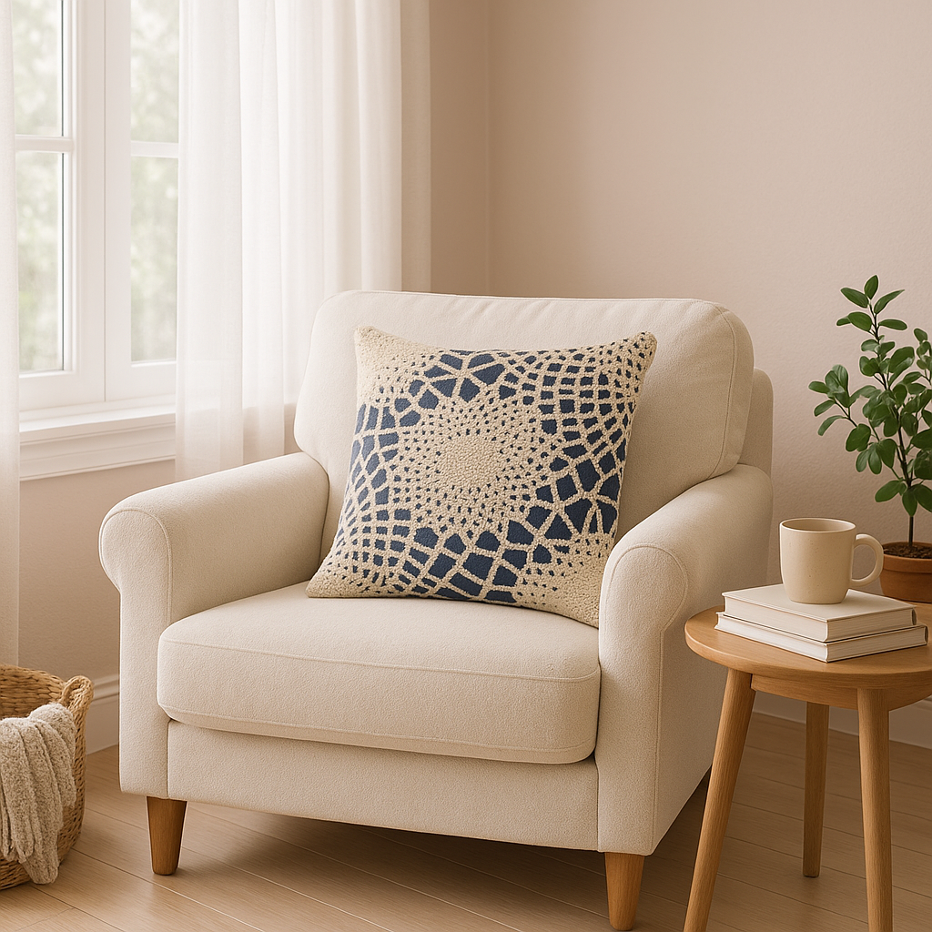 Premium 20" Blue and Ivory Hand Woven Abstract Indoor Outdoor Throw Pillow Cover With Texture - Bohemian Style Weather-Resistant Cotton