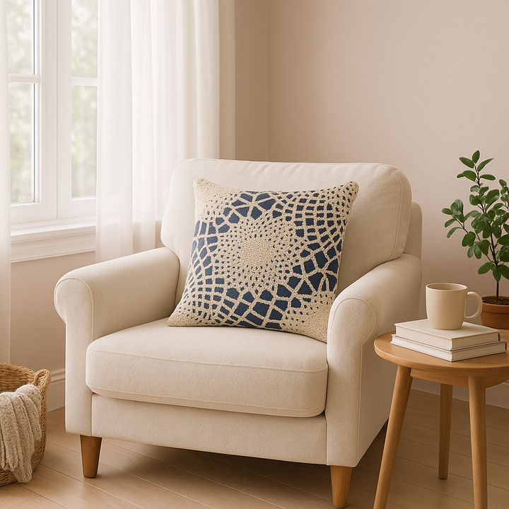 Premium 20" Blue and Ivory Hand Woven Abstract Indoor Outdoor Throw Pillow Cover With Texture - Bohemian Style Weather-Resistant Cotton