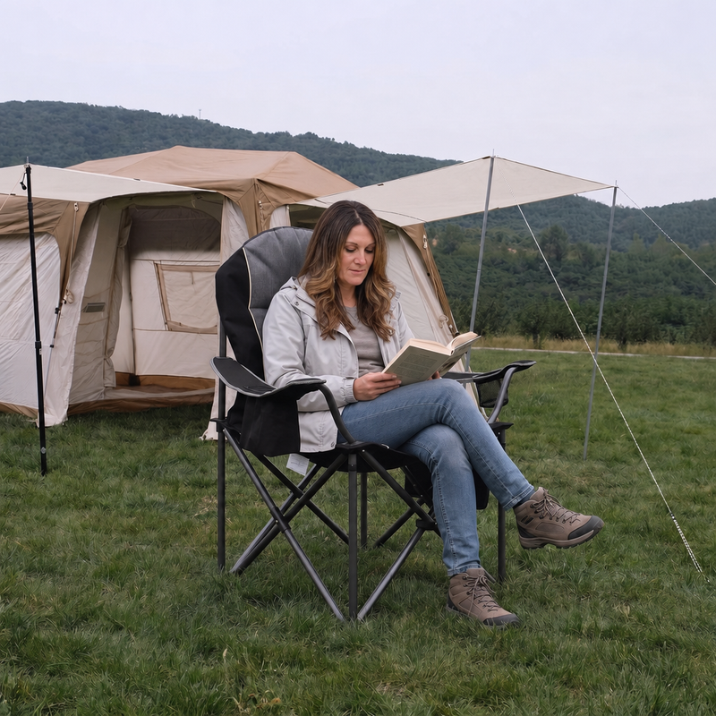 Oversized Portable Camping Chair with Lumbar Support & Cooler Bag - 2