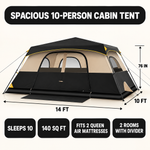 8-10 Person Instant Cabin Camping Tent with Room Divider & Rainfly - 2