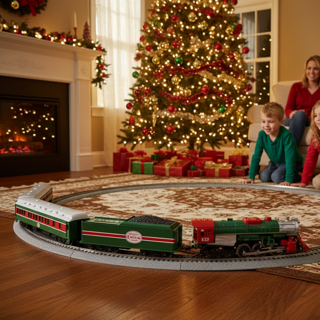 Christmas Express Bluetooth Electric HO Gauge Model Train Set with Remote,Multi-color