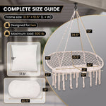2-Person Hanging Hammock Chair with Cushion – Boho Macrame Swing for Indoor & Outdoor Relaxation - 2