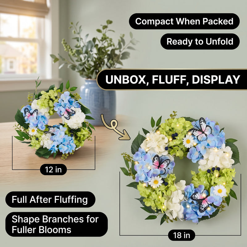 HYDRANGEA WREATH FOR FRONT DOOR – ARTIFICIAL FLORAL PORCH DÉCOR - 2