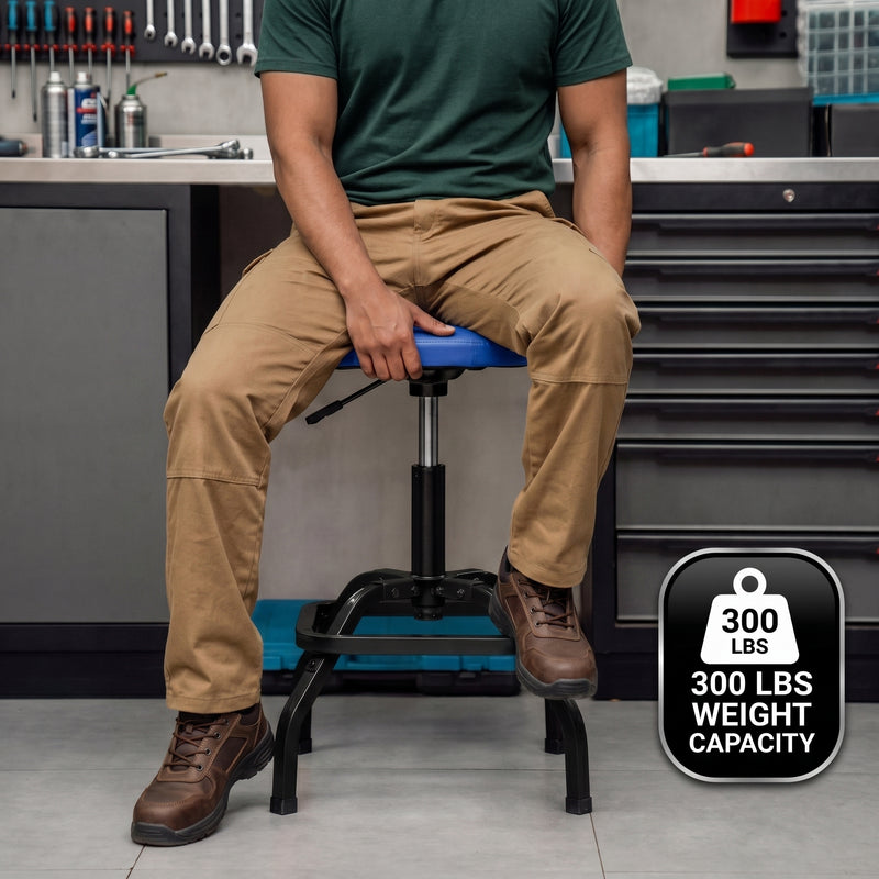 Adjustable Shop Stool with Backrest - Workbench Stool for Garage & Workshop, Swivel Bar Stool with Back Support, Padded Mechanic Stool - 2