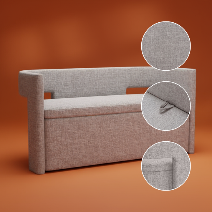 Papua Storage Bench Gray – Performance Fabric Seating with Armrests & Trunk Storage | Contemporary Bedroom Furniture | Trufairs