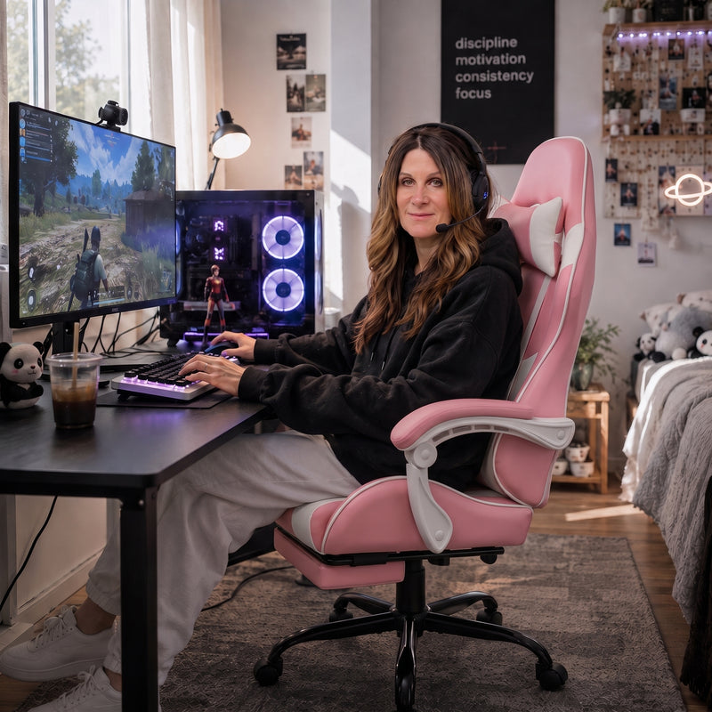 GAMING CHAIR WITH FOOTREST – LUMBAR SUPPORT & 360° SWIVEL - 2