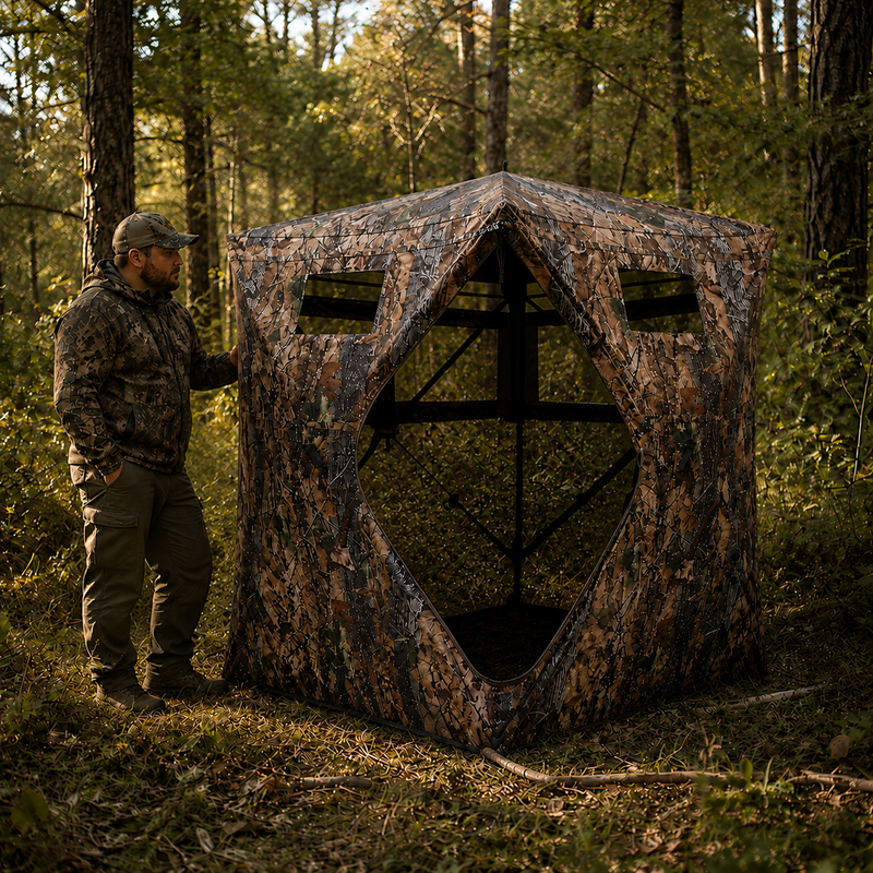 Hunting Blind with Floor Mat, 360 Degree See Through Ground Blind with Carrying Bag, 2/3/4 Person Pop Up Camouflage Tent Portable Concealed Shelter - 2