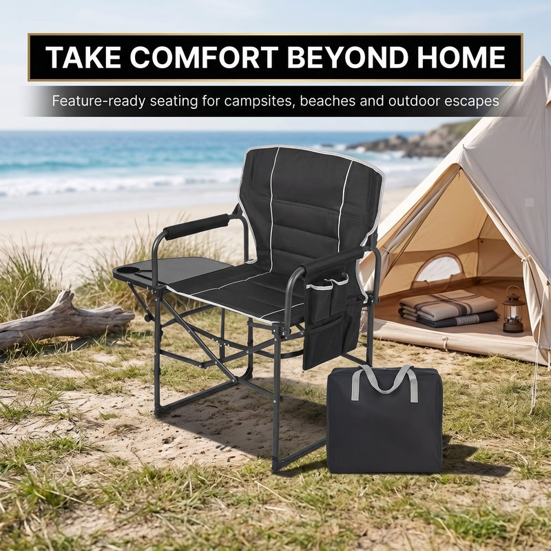 Camping Directors Chair, Heavy Duty,Oversized Portable Folding Chair with Side Table, Pocket for Beach, Fishing,Trip,Picnic,Lawn Blue - 2