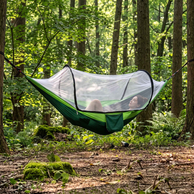 SOLO LIGHTWEIGHT POP-UP HAMMOCK WITH MOSQUITO NET – 1-PERSON CAMPING, 500 LB