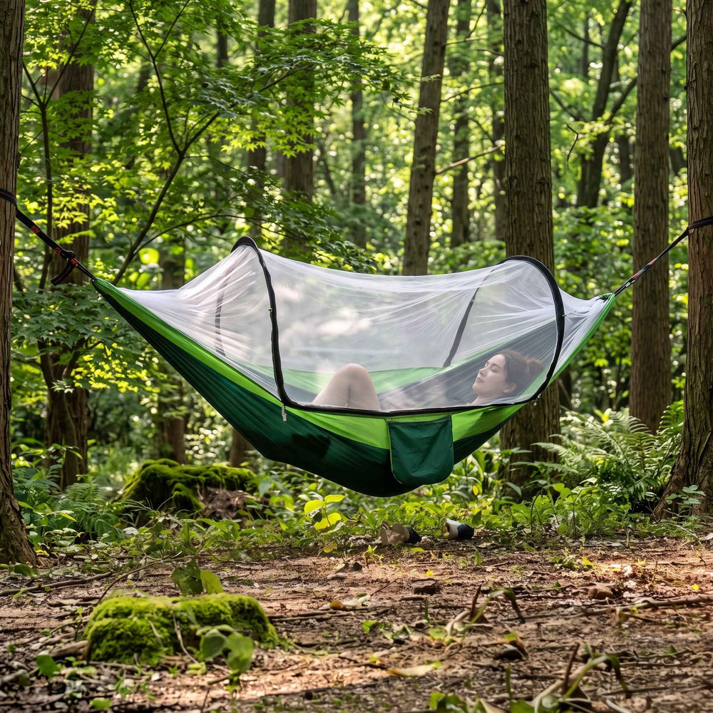 SOLO LIGHTWEIGHT POP-UP HAMMOCK WITH MOSQUITO NET – 1-PERSON CAMPING, 500 LB