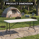 6 FT FOLDING CAMPING TABLE – PORTABLE INDOOR OUTDOOR TABLE WITH WATERPROOF HDPE TOP & CARRY HANDLE - 2