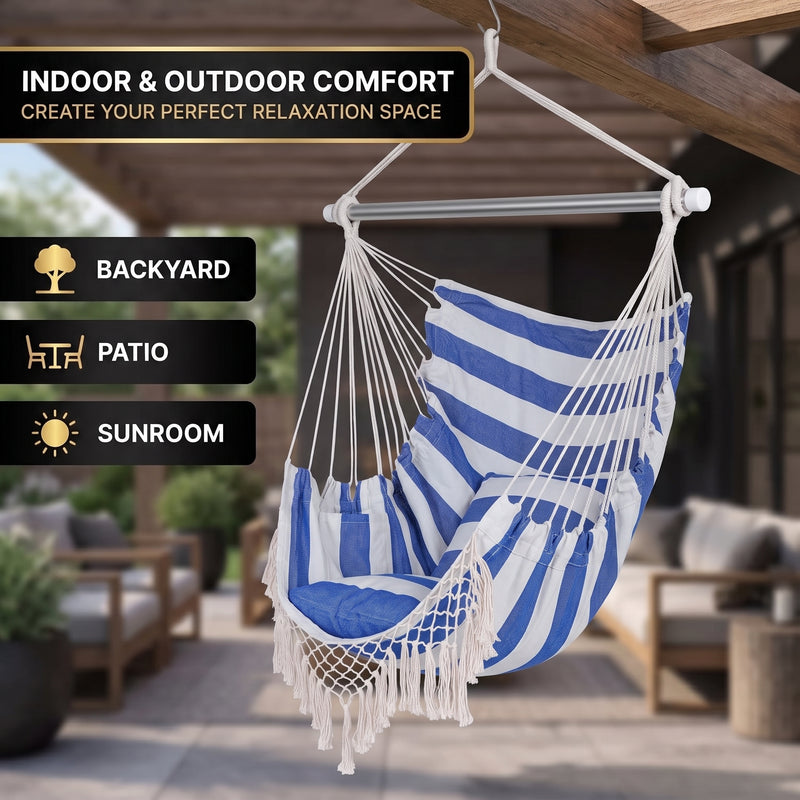 Boho Macramé Fringe Double Hammock Swing – Ultimate Comfort & Style - 2