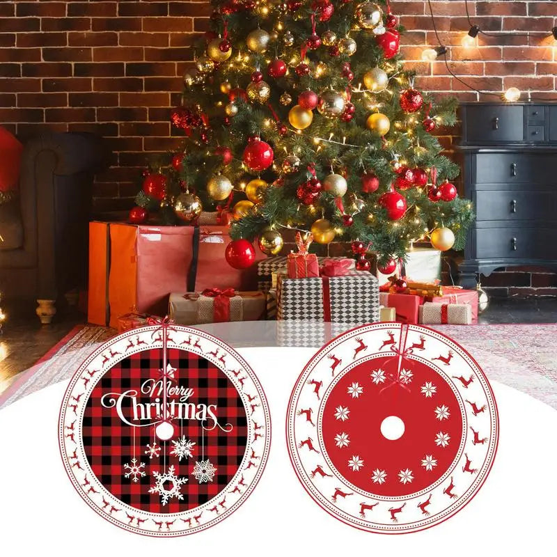 Red Christmas Skirt Tree Tree Skirts Winter Tree Skirt 23.6 Inch Holiday Tree Skirt Red Cover Snowflake Reindeer Home Decor